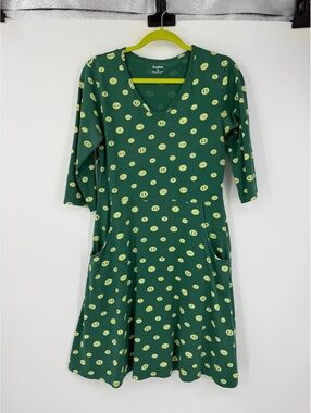 Svaha Womens M Organic Cotton Fit & Flare Jersey Dress Green Casual Pockets